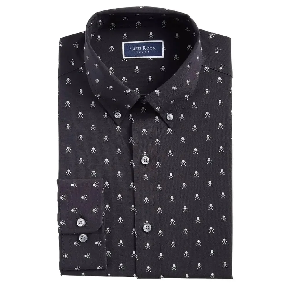 CLUB ROOM Slim Fit Skull & Crossbones Button-Down Shirt Size XL New MSRP $60 - Picture 4 of 6
